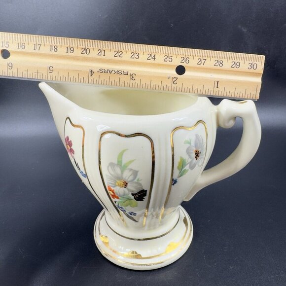 Vintage 1930s Porcelier Painted Creamer Small Pitcher USA Floral Pattern Antique - Picture 3 of 12
